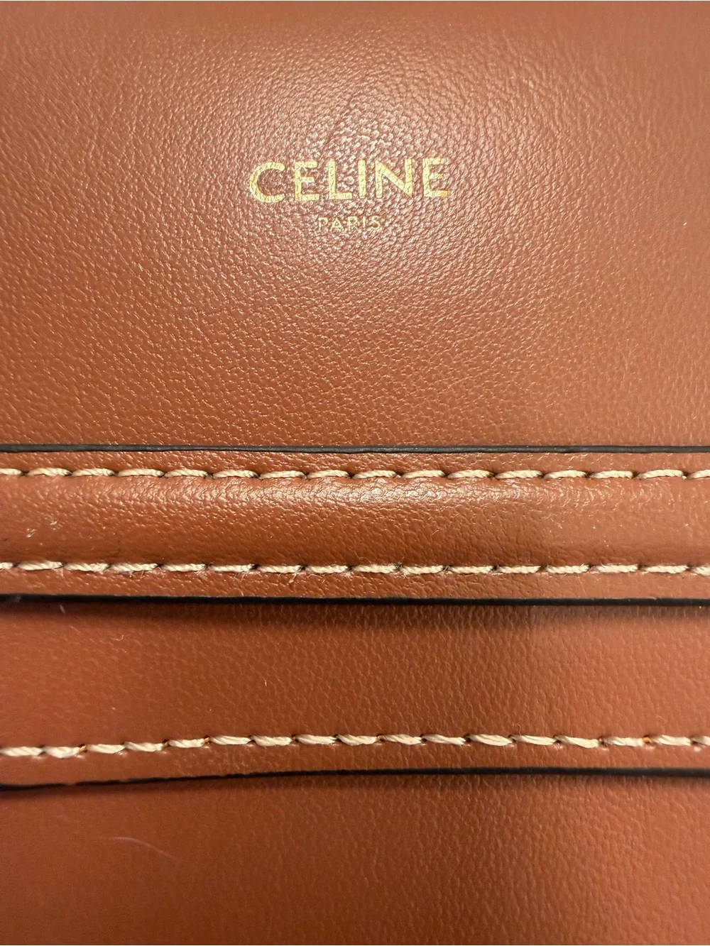 Celine Calfskin Leather Phone Pouch Tan with Flap